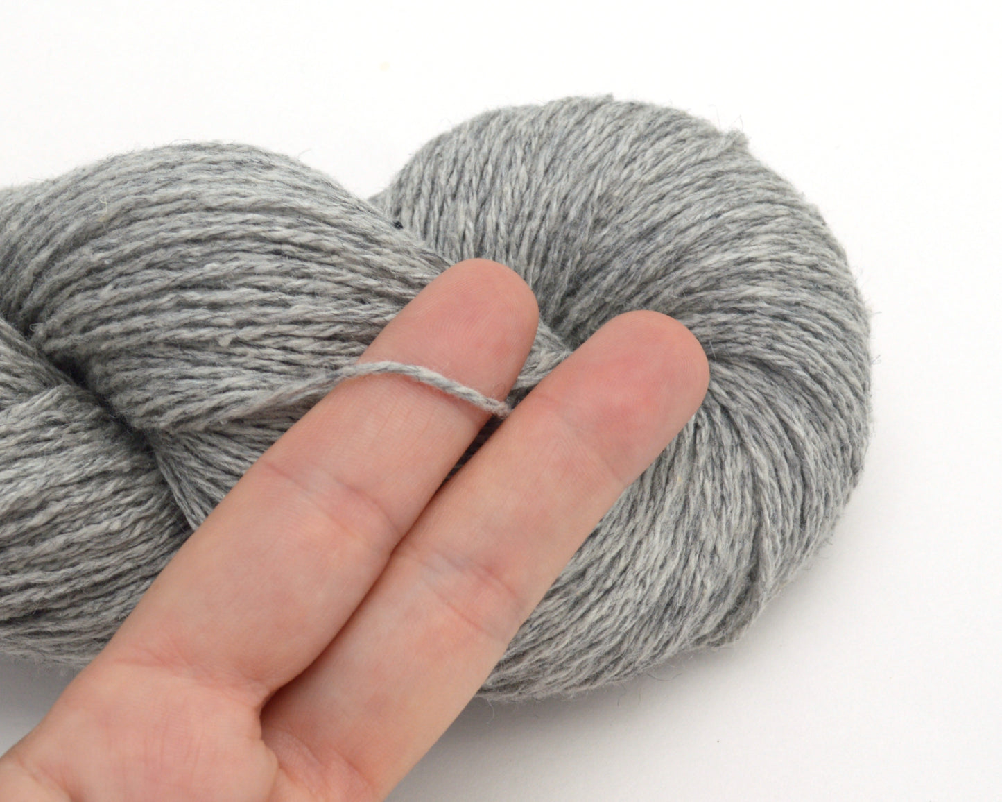 Fingering Weight Recycled Tussah Silk Yarn in Silver Gray